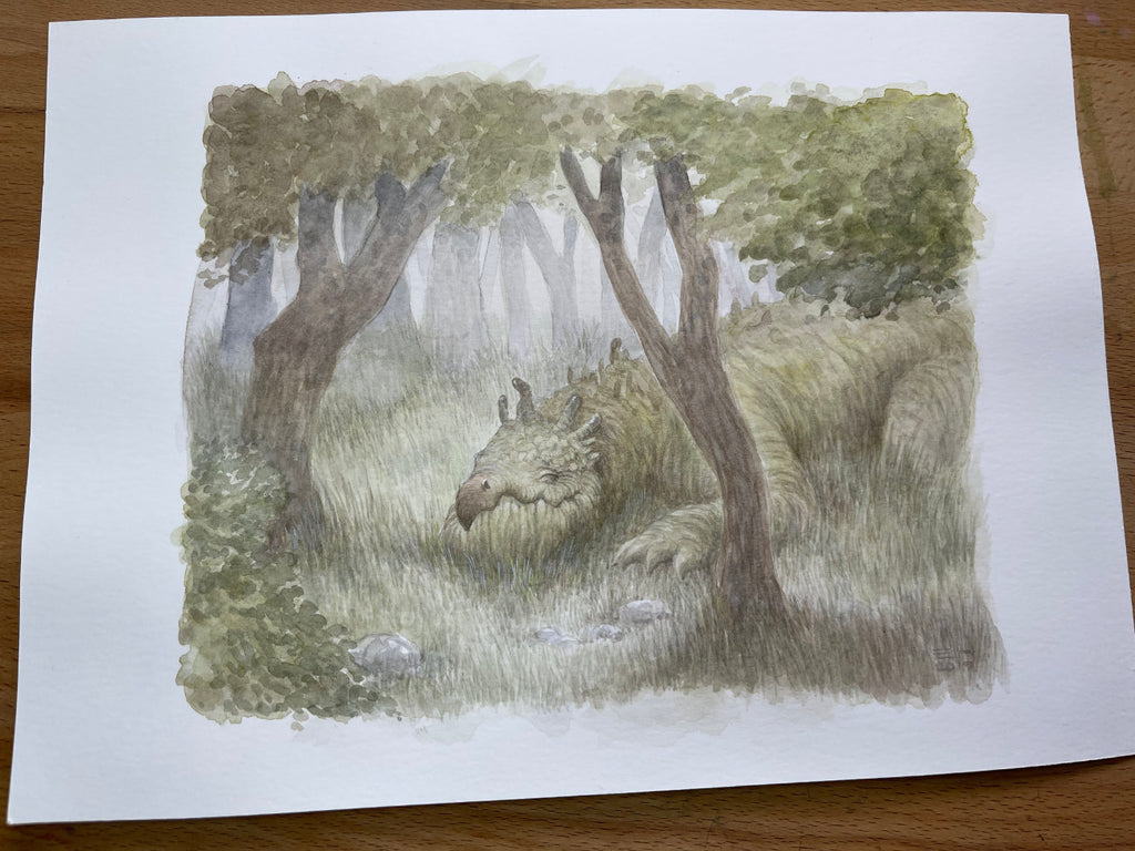 Tree Eating Dragon - Unframed Watercolour Painting