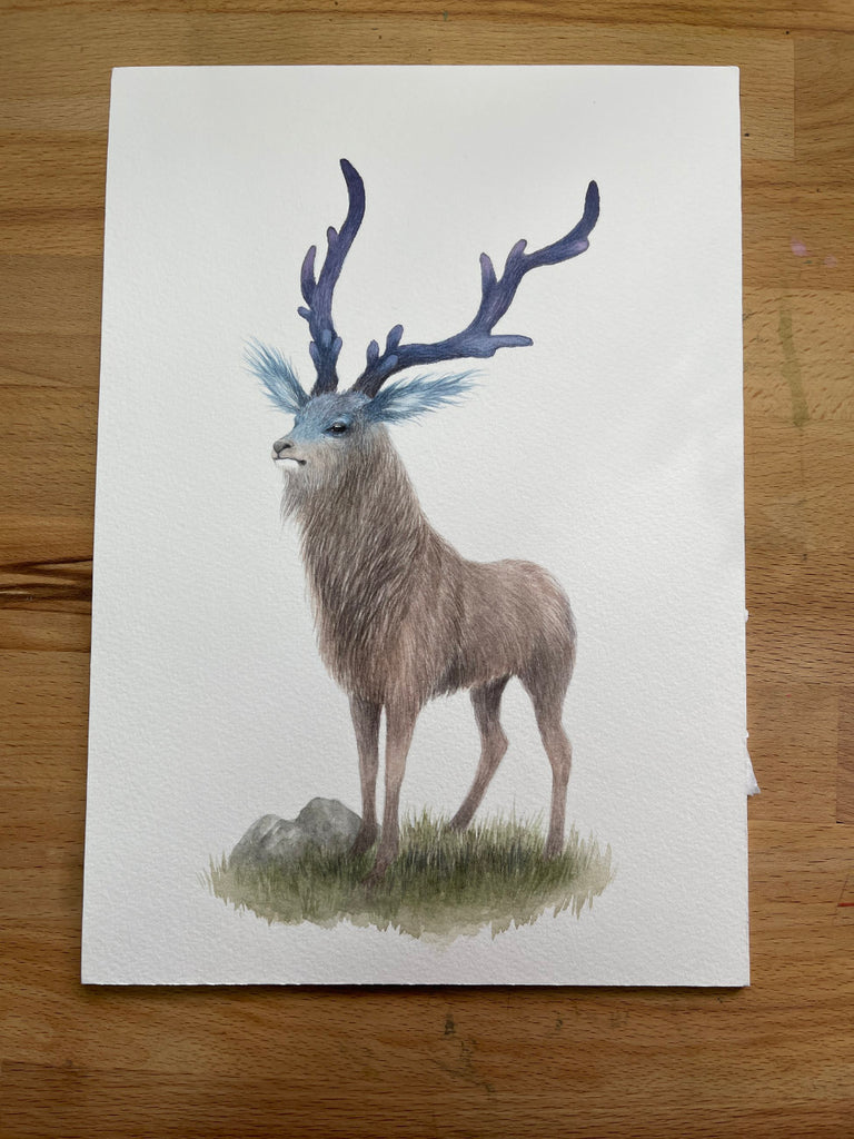 Blue-Eared Deer - Unframed Watercolour Painting