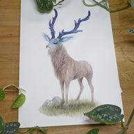 Blue-Eared Forest Deer - Unframed Watercolour Painting