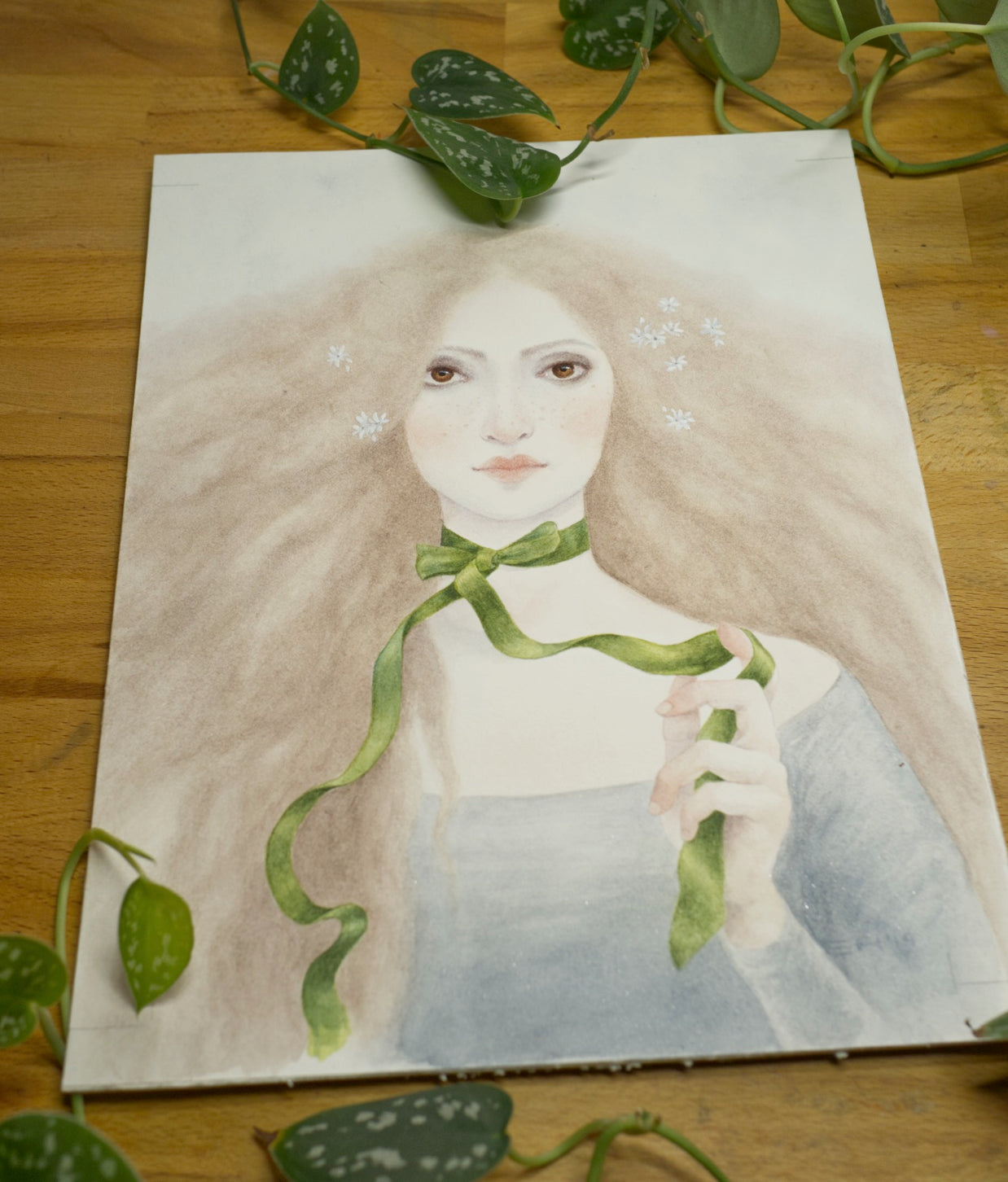 The Green Ribbon - Unframed Watercolour Painting