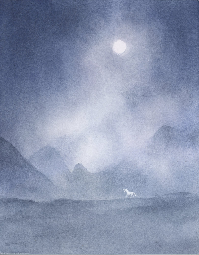 Unicorn Under The Moon - Unframed Watercolour Painting