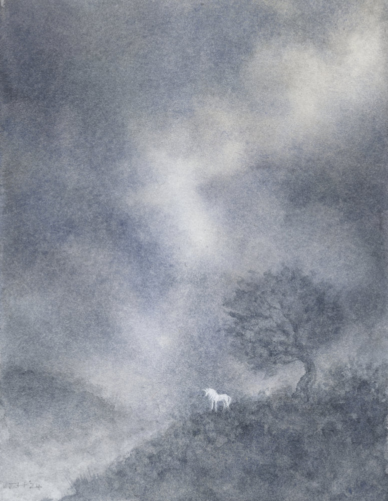 Unicorn In A Storm - Unframed Watercolour Painting