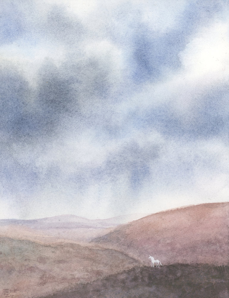 Unicorn On The Moor - Unframed Watercolour Painting