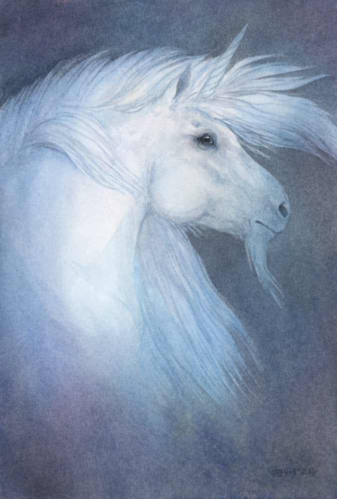 Unicorn Blues - Unframed Watercolour Painting